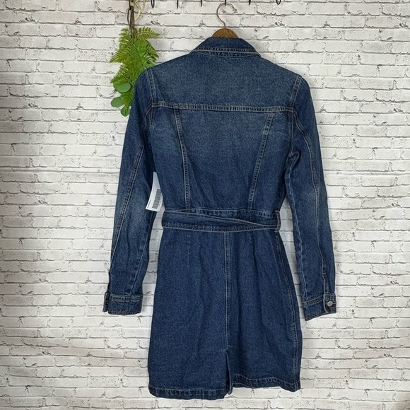 NWT JustFab Dark Wash Mini Belted Denim Shirt Dress - Picture 5 of 5